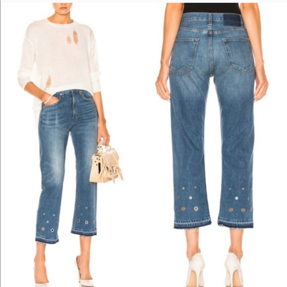 Rag & Bone Ankle Crop Grommet Jeans